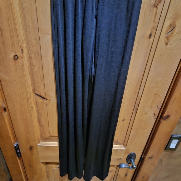 Elegant Black Lace Top Jumpsuit with Wide Long Flowy Legs - Picture 7 of 7